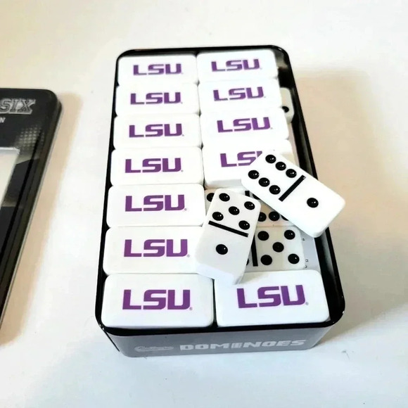 Double Six LSU Dominoes Louisiana State University College Edition Tin Case - Picture 2 of 3